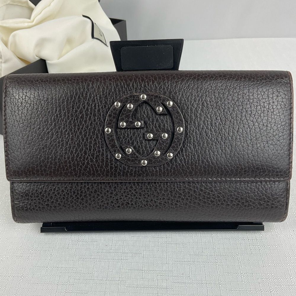 Gucci Leather Soho Studded Wallet Brown